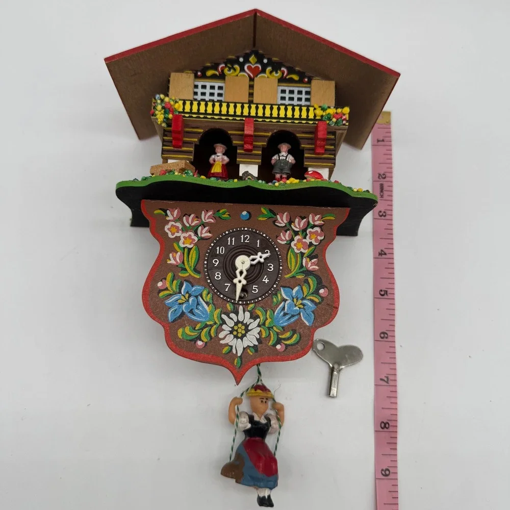 Vintage German Black Forest Chalet Weather House Clock Untested As Is W/ Key